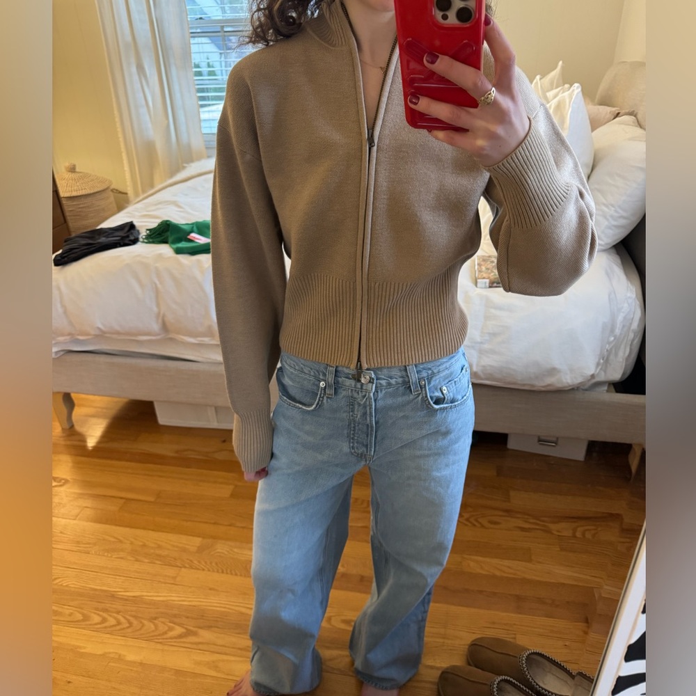 Kookai Dalton Beige Zip-Up Cardigan